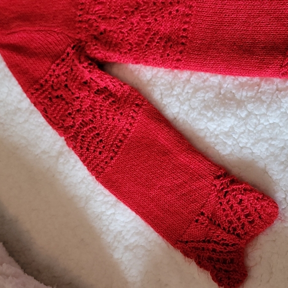 Cat and Jack Red Crochet Knit Sweater Dress with Scalloped Hem - Picture 4 of 6